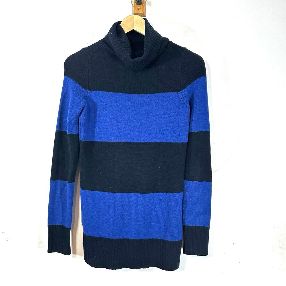 THEORY 100% Cashmere blue black stripe turtleneck sweater woman’s size Small